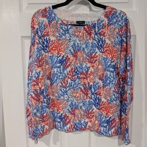 NWT Talbots Petite Colorful Coral Print Light Weight Sweater Size PL